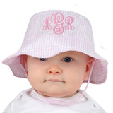 Monogrammed Pink & White Seersucker Personalized Baby and Toddler Girls Sun Hat Infant Hat Newborn Summer Hat