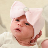 Pink Classic Pearl and Rhinestone Nursery Big Bow Newborn Girl Hospital Hat - Pink Newborn Hat Infant Hat