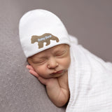 White or Blue Baby Bear Newborn Boy Hospital Nursery Beanie Hat, Infant Hat Newborn Hat