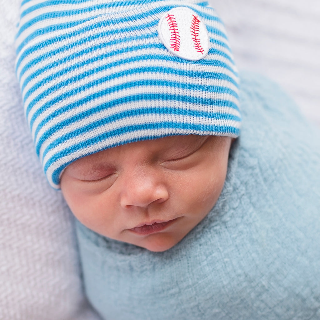 Newborn Baby Boy Blue Hospital Hat Striped Infant Hat Newborn Hat