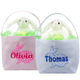 Pink Or Blue Seersucker Baby and Toddler EASTER basket! Personalized Baby Easter Basket - Polka Dot Bunny Applique with Embroidered Name (TOTE ONLY)