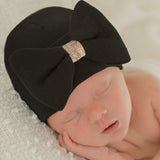 Newborn Baby Girl Hospital Beanie Hat with Bow, Black Color Infant Hat Newborn Baby Hat