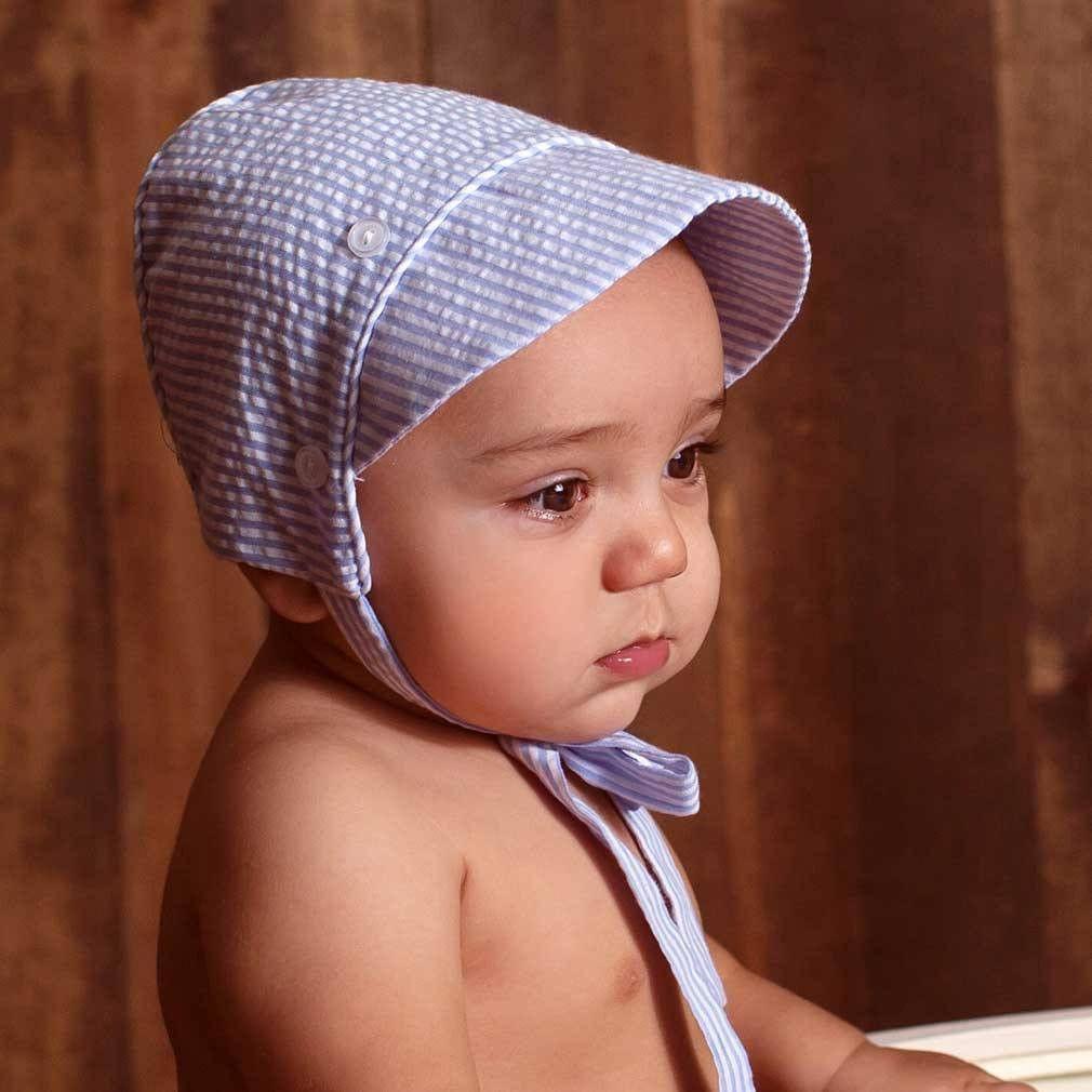 Blue  White Easter Bonnet For 0-18 Months Old Baby Boy, Monogram Optional  Infant Easter Hat, Newborn Easter Hat