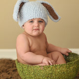 Baby Blue and Brown Bunny Bop Easter Hat Infant Winter Hat Newborn Crochet Baby Hat