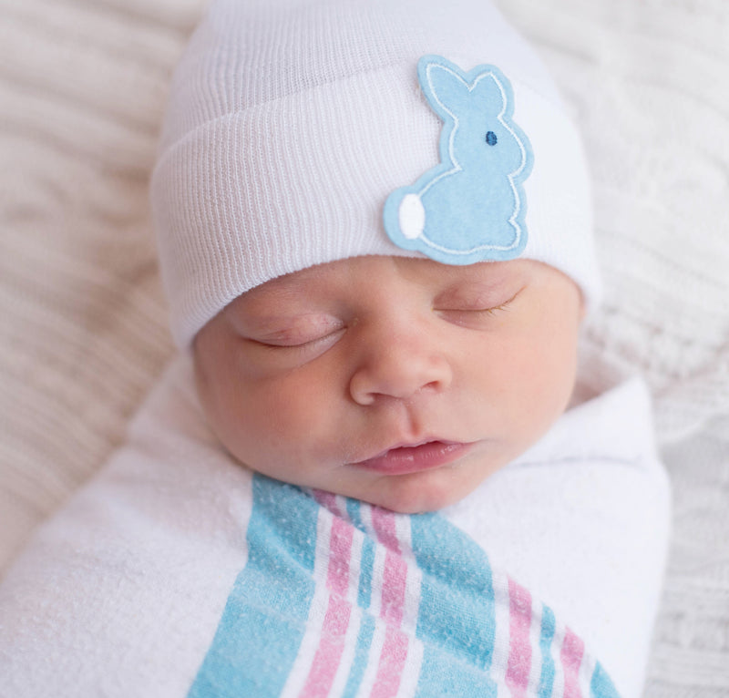 Newborn Baby Boy Hospital Beanie Hat, Bunny Patch Infant Hat Newborn Hat