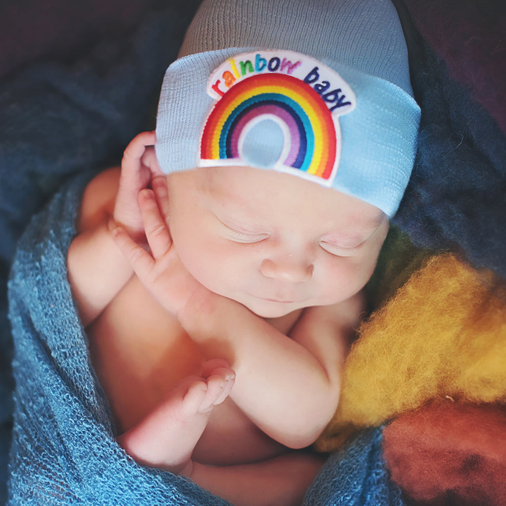 Rainbow Baby Hospital Hat - White, Blue and Pink Newborn Hat Infant Hat