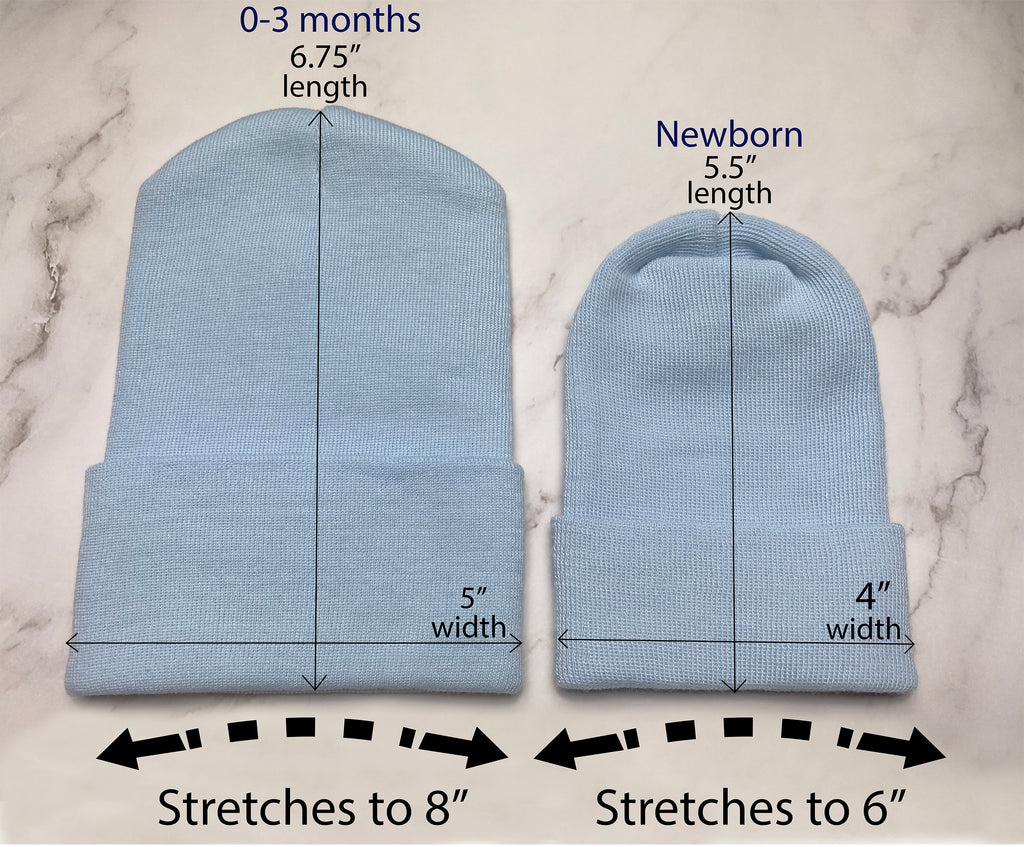 Personalized Blue Newborn Baby Boy Hospital Beanie Hat with Blue Lettering Infant Hat Newborn Hat