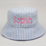 Pink & White Seersucker Personalized Sun Hat for Baby and Toddler Girls Newborn Hats Infant Summer Hat