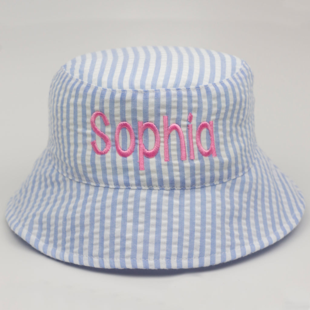 Monogrammed Pink & White Seersucker Personalized Baby and Toddler Girls Sun Hat Infant Hat Newborn Summer Hat