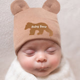 Newborn baby Boy or Girl Hospital Beanie Hat with Bear Ear, Blue, White or Tan Color, Baby Bear Patch, Gender Neutral