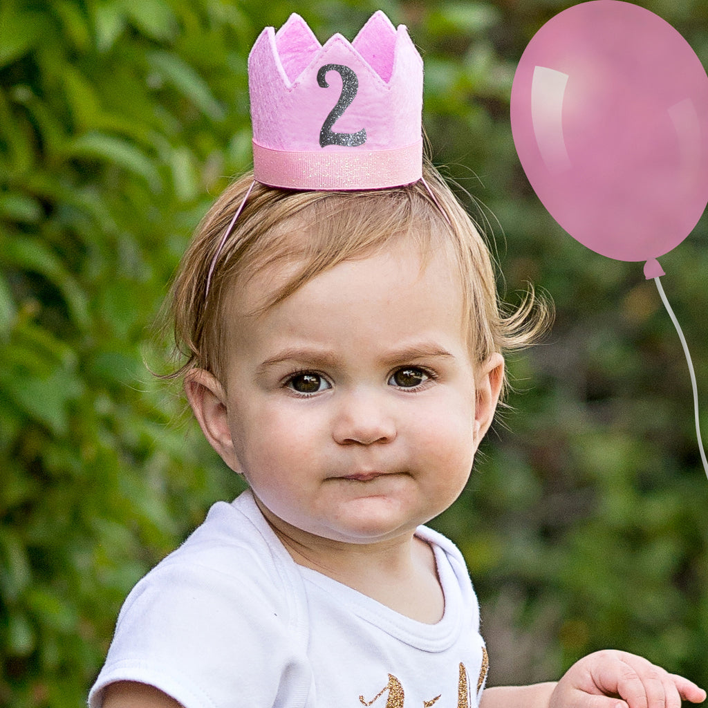 Pink Felt Baby Girl Birthday Crown Headband - Chose numbers 1, 2 or 3 years old - Glitter Number Infant Headband