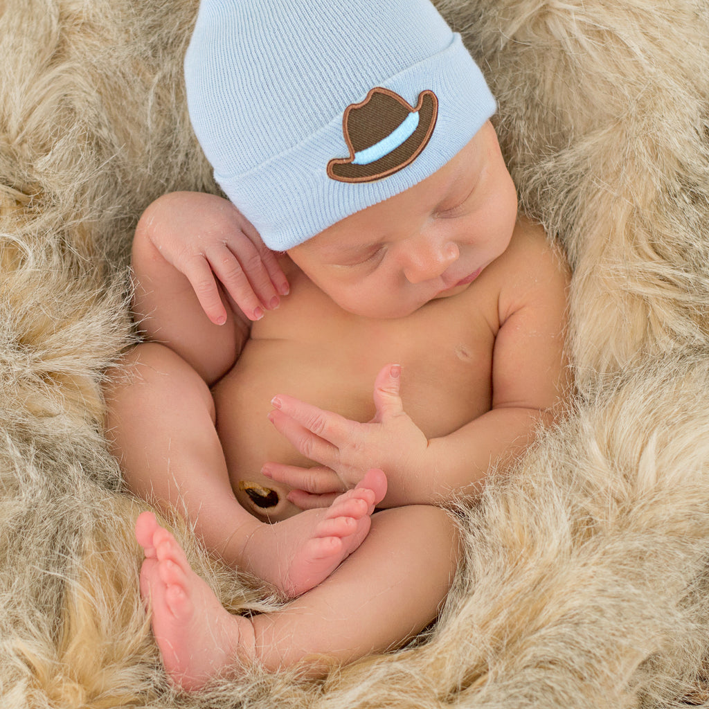 Cowboy Patch Blue Hospital Beanie Hat For Newborn Baby Boys, Infant Hat  Newborn Hat