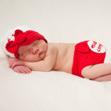 Softball Newborn Baby Girl's Visor Crochet Baby Hat and Diaper Cover Set, 100% Cotton, Red and White