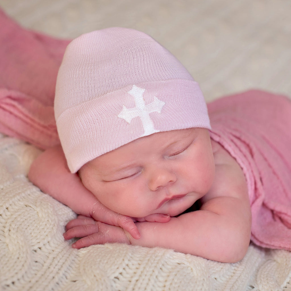 Pink Hospital Hat with White Cross Patch Newborn Girl Nursery Beanie Newborn Hat Infant Hat