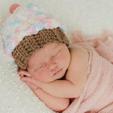 Soft Multi Colored Girl Cupcake Newborn and Baby Girls Hat with Cherry on Top Crochet Baby Hat