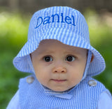 Personalized Baby and Toddler Boys Sun Hat, Blue & White Infant Hat Newborn Summer Hat