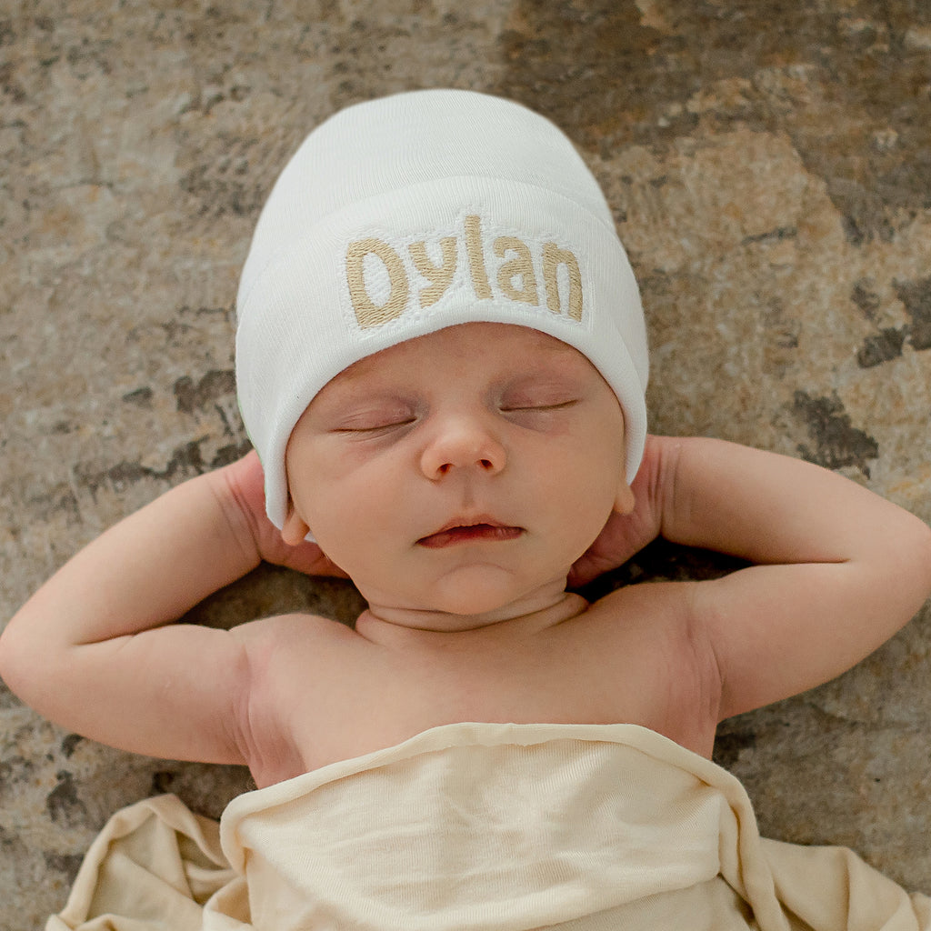 Personalized White Newborn Baby Boy Hospital Hat Newborn Hats Infant Hats