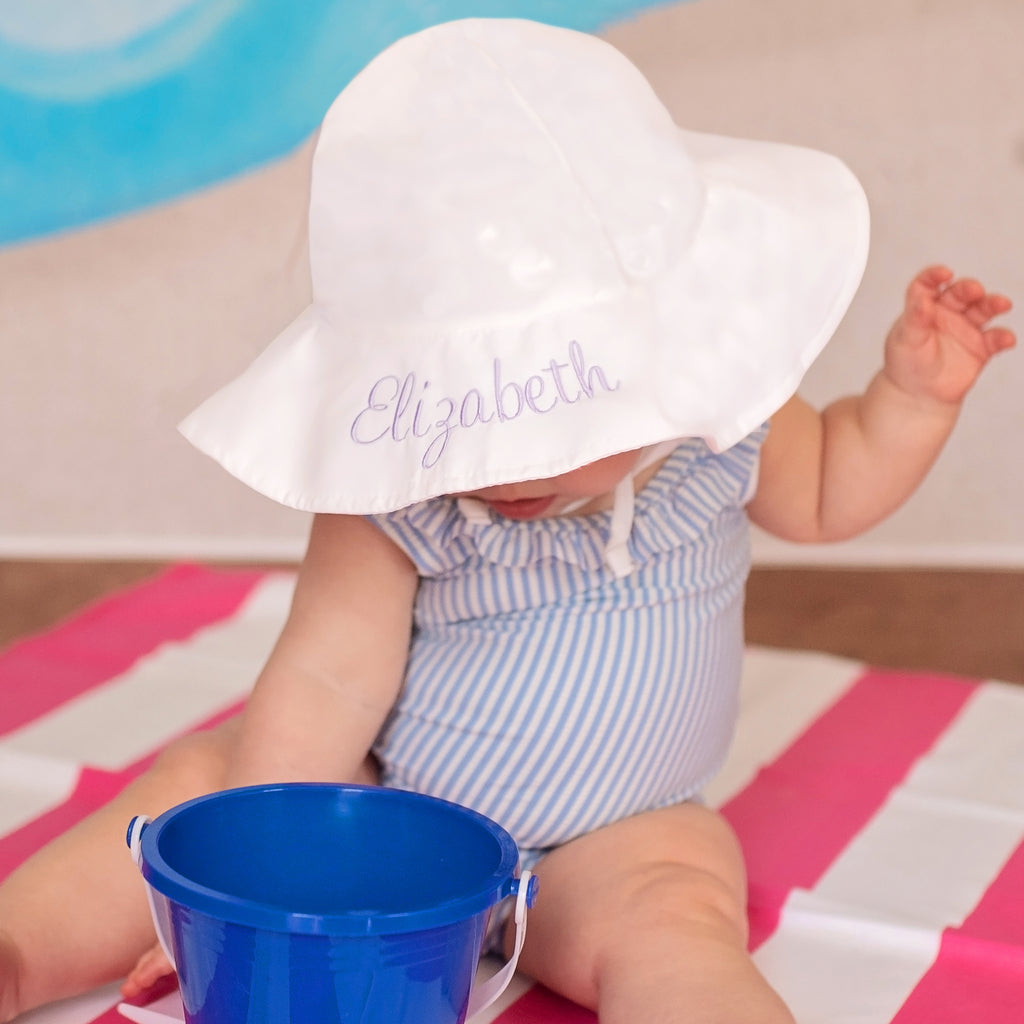 Personalized White Wide Brim Sun Protective Baby and Toddler Sun Hat for  Girls Newborn Hats Infant Summer Hat