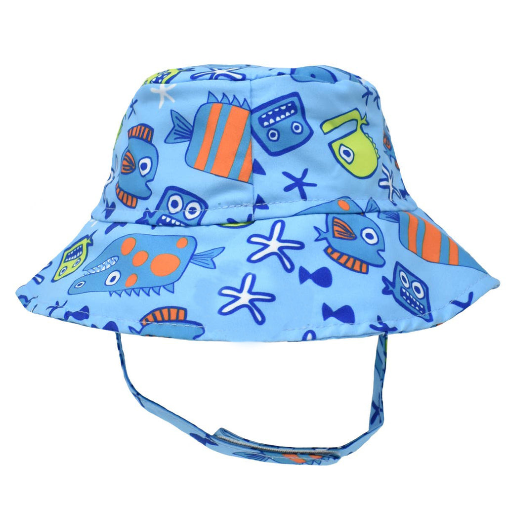 Flap Happy Monster Fish Blue Boys Bucket Sun Hat - Baby and Toddler Boy Sun Hat Infant Hat Newborn Summer Hat 0-3 Months