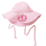 Personalized Pink and White Wide Brim Seersucker Baby Sun Hat Newborn Hat Infant Summer Hat