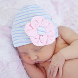 Spring Striped Pink Flower Newborn Girl Nursery Beanie Infant Hat Newborn Hat