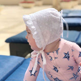 White Eyelet Baby Girl's Bonnet - Monogram Optional Infant Hat Newborn Hat Baby Sun Hat