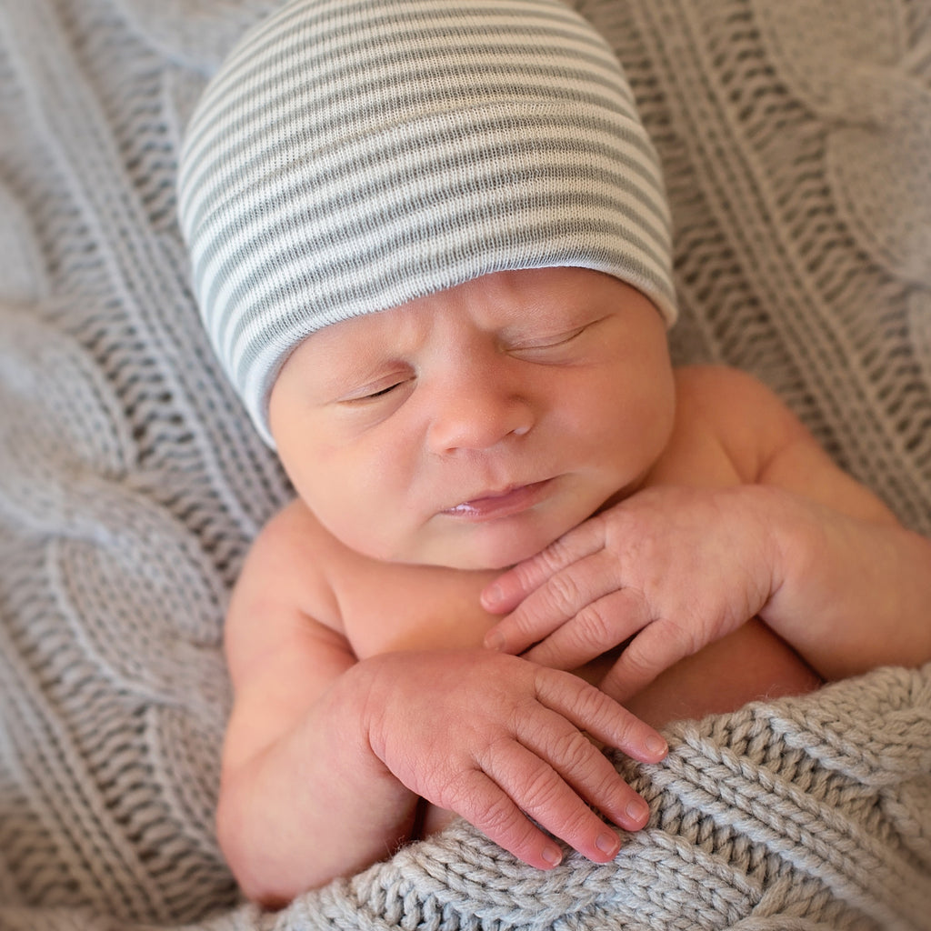 Grey and White Striped Newborn Hospital Hat Infant Hat Newborn Hat