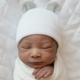Grey Bear Ears White Newborn Boy Hospital Nursery Beanie Hat Infant Hat Newborn Hat