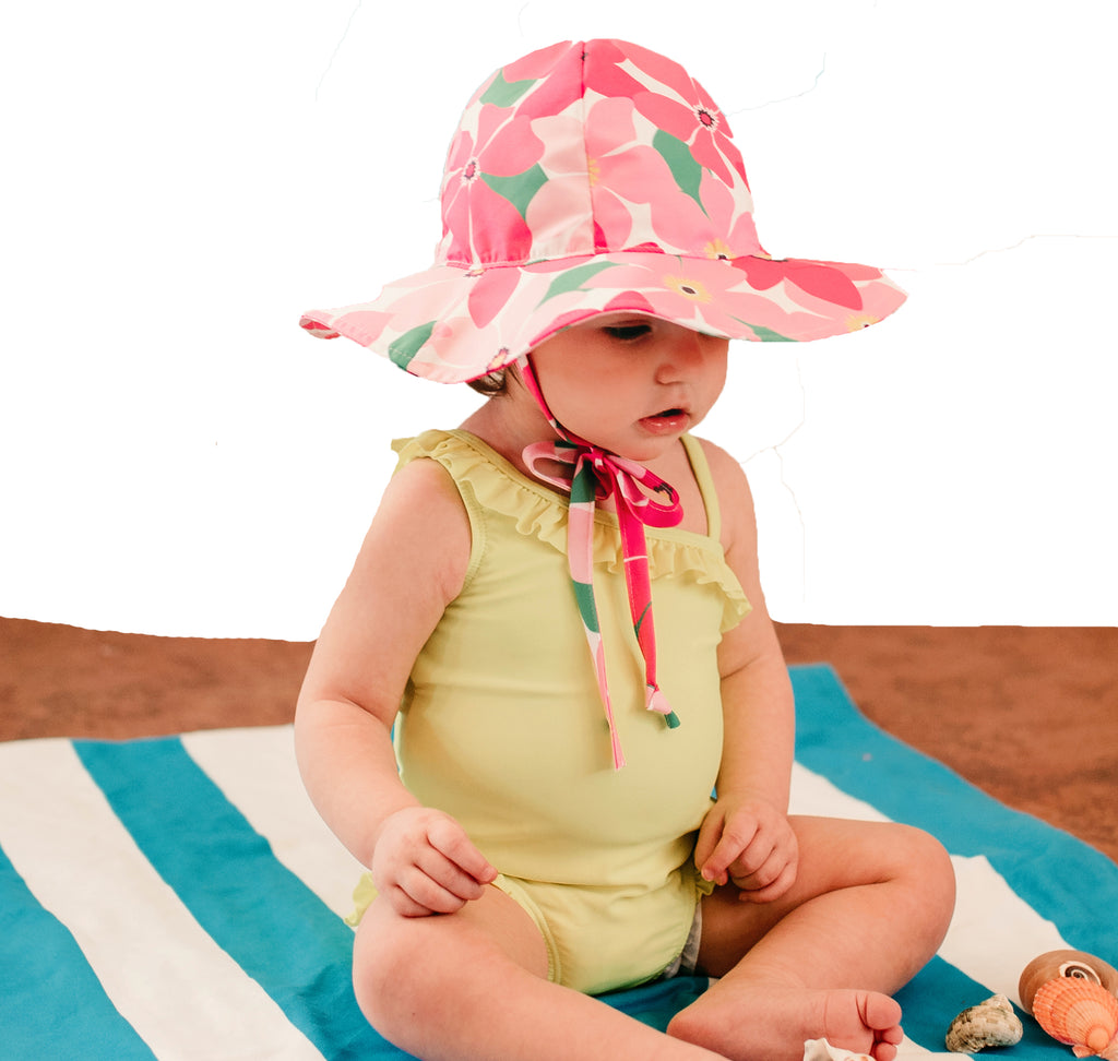 Personalized Pink and White Sun Hat For 0-4 Year Baby and Toddler Girl With 50+ UPF Rating Infant Hat Newborn Summer Hat