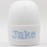 Personalized Shadow Stitch White Newborn Baby Boy Hospital Beanie Hat, Infant Hat Newborn Hat