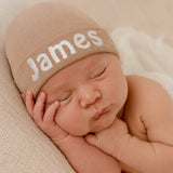 Personalized Newborn Baby Boy Hospital Nursery Beanie Hat Infant Hat Newborn Hat, Tan Color