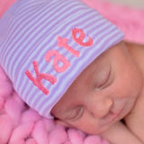 Purple and White Striped Personalized Newborn Girl Hospital Hat Newborn Hat Infant Hat