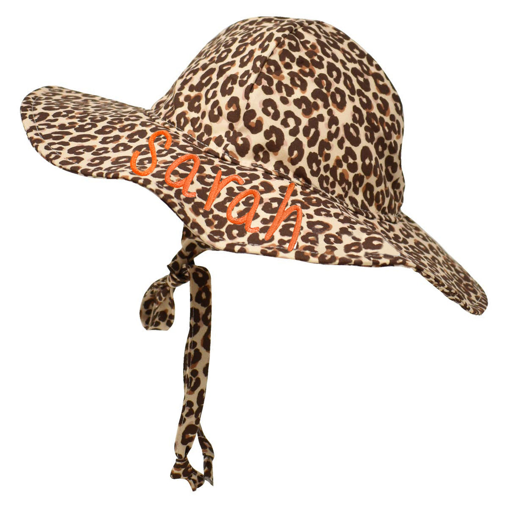 Leopard Print Wide Brim Sun Hat for Baby and Toddler Girls - Personalization Option Infant Hat Newborn Summer Hat