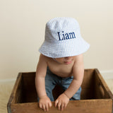 Personalized Sun Hat For Baby and Toddler Boys, Blue & White, Monogramed Initals Infant Hat Newborn Summer Hat
