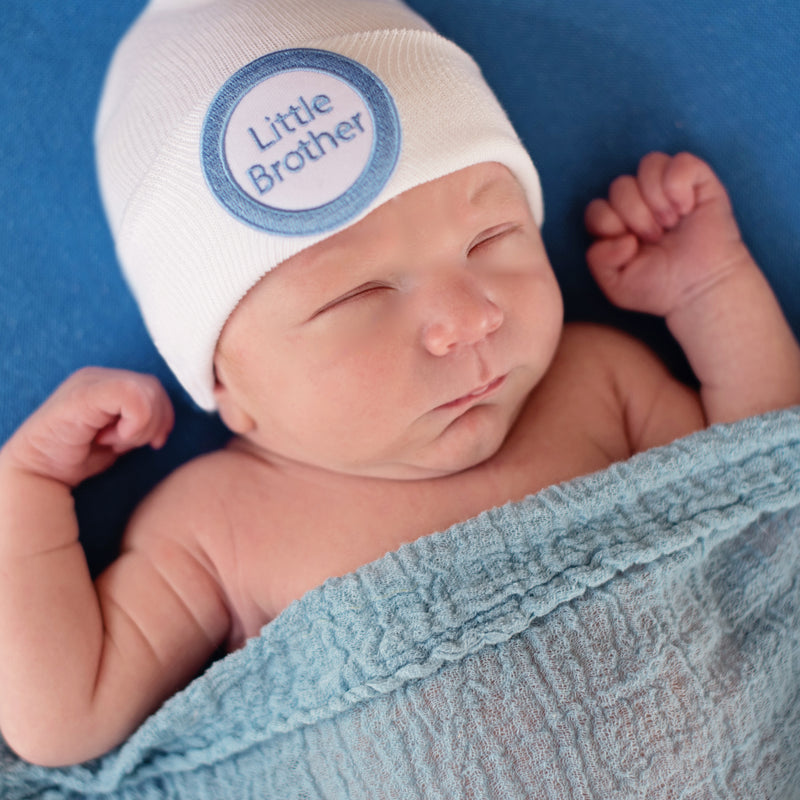 White Little Brother Newborn Boy Hospital Beanie Hat Infant Hat Newborn Hat