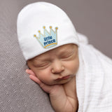 White Little Prince Newborn Boy Hospital Nursery Beanie Hat, Infant Hat Newborn Hat