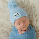Little Bro Newborn Boy Hospital Beanie Hat with Pom Pom, White or Blue Color, Newborn Hat Infant Hat