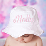 Personalized Sun Hat for Baby and Toddler Girls, White or Pink Infant Hat Newborn Summer Hat