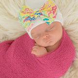 Palm Beach Newborn Baby Girl Hospital Beanie Hat With Bow, Infant Beanie Hat Newborn White Color Hat