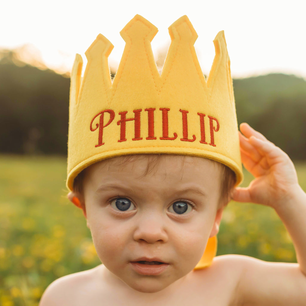 BabyMelons Personalized Yellow Felt Crown for Baby and Toddle (More Colors Available) Blue Crown