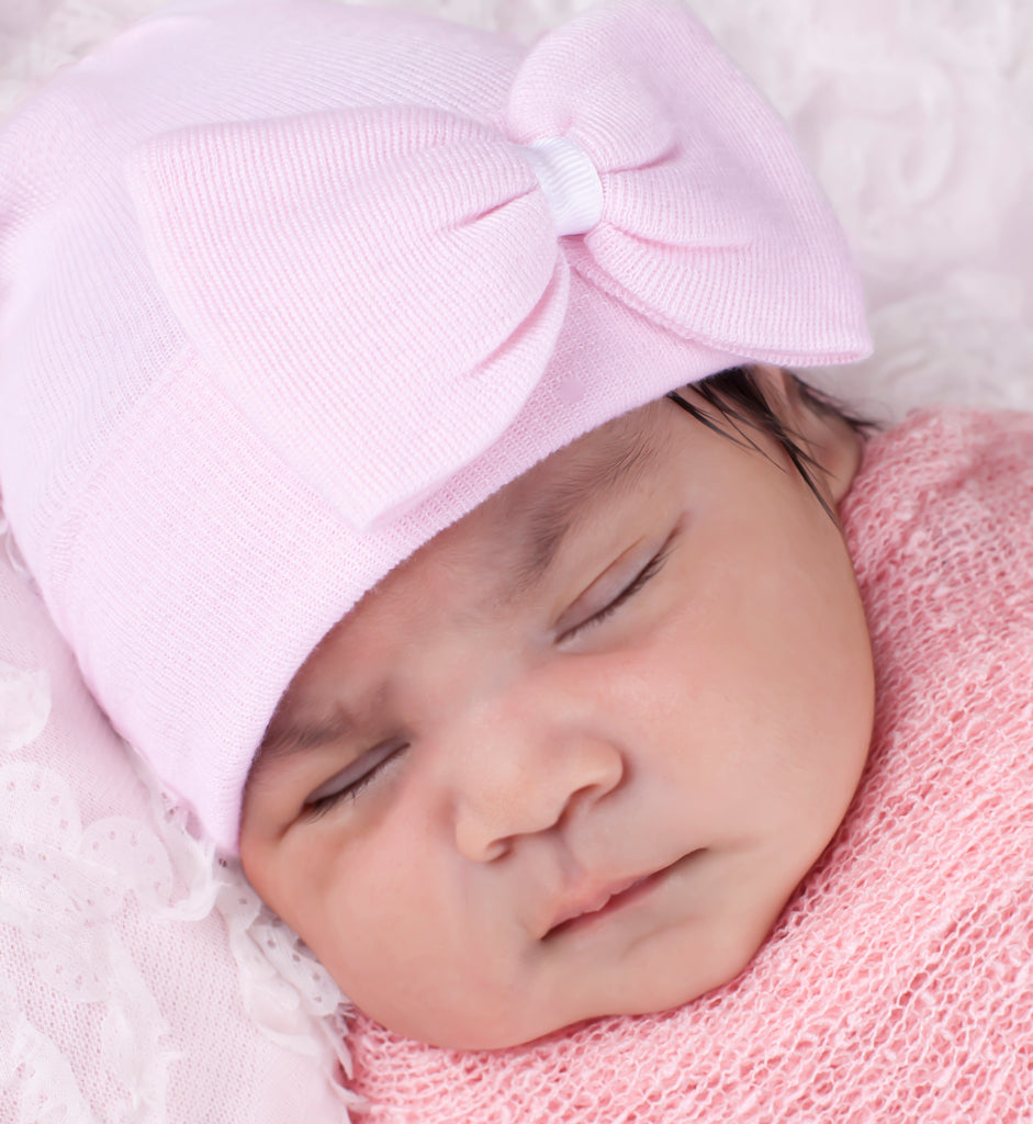 Pink Bow With Ribbon Center Baby Girl Newborn Hospital Hat Newborn Hat Infant Hat