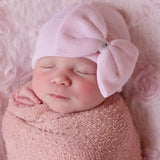 Newborn Baby Girl Hospital Hat, Pink Bow with Jewel Infant Hat Newborn Hat