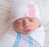 White and Pink Bunny Patch Newborn Girls Hospital Hat Infant Hat Newborn Hat