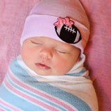 Pink or White Football Bow Patch Newborn Baby Girl Hospital Beanie Hat, Soft Pink Color or White Color Newborn Hat Infant Hat