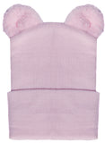 Personalized Pink Newborn Baby Girl Hospital Beanie Hat with Fuzzy Bear Ear - Pink Nursery Beanie Baby Hat