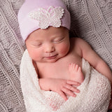 White Lace Butterfly Pink Newborn Girl Hospital Hat Infant Hat Newborn Hat