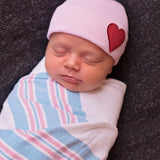 Pink Hat with Red Satin Heart Patch Newborn Girl Hospital Hat Newborn Hat Infant Hat