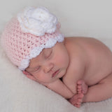 Soft Scalloped Pink Baby Girl Flower Beanie Newborn Hat Infant Crochet Baby Hat