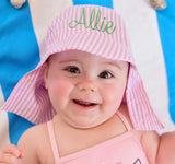 Personalized Pink and White Preppy Seersucker Stripe Sun & Swim Sun Hat for Baby Girls Newborn Hats Infant Summer Hat