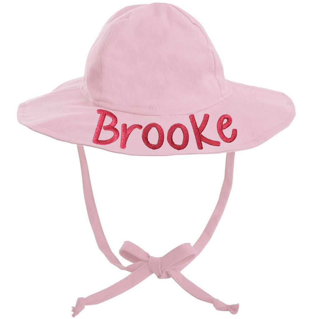 Personalized Light Pink Wide Brim Baby Sun Hat with UPF 50 Sun Protection Infant Hat Newborn Summer Hat
